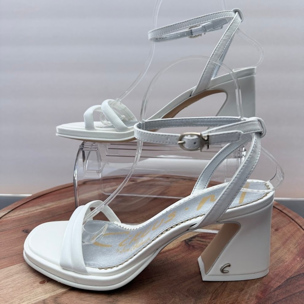 Circus NY by Sam Edelman Wmns 7.5M Holly White Block Heel Ankle Strap Sandals - Picture 6 of 9